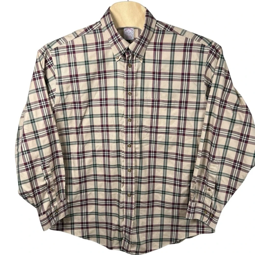 Brooks Brothers Mens XL Brown Plaid Long Sleeve Button Down Shirt Supima Cotton - Picture 2 of 5